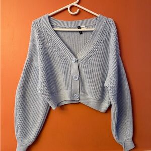 Divided Light Blue Cropped Cardigan